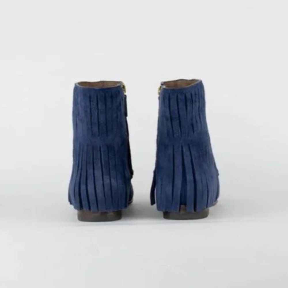 Gucci Blue Suede Fringed Horsebit Loafer Ankle Boots - Picture 4 of 9